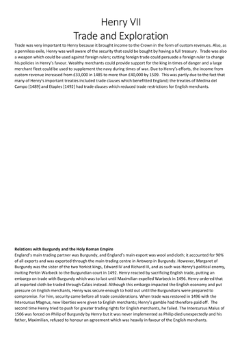 Henry VII - Trade and Exploration | Teaching Resources