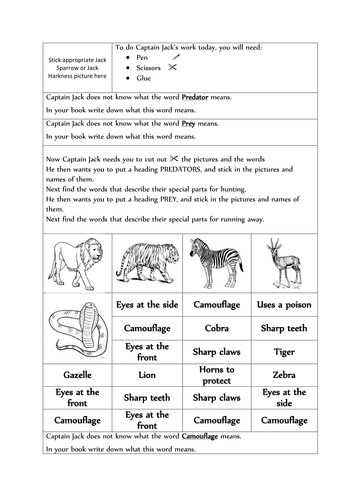 Predator and Prey worksheet EAL/ SEN Learner | Teaching Resources