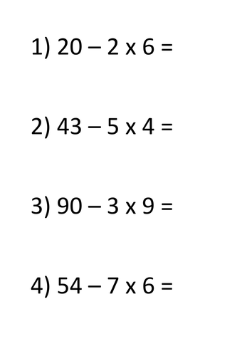 bodmas activity and answers year 6 teaching resources