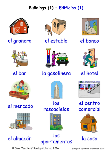 Buildings and Structures in Spanish Word Searches (5 Wordsearches ...