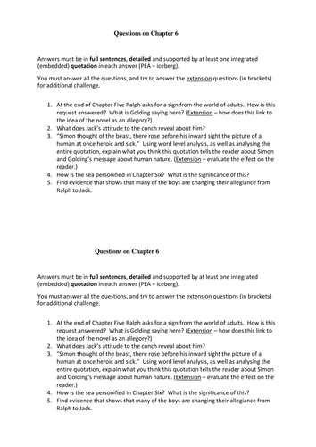 Lord of the Flies - NEW AQA spec (key quotes and homework/revision ...