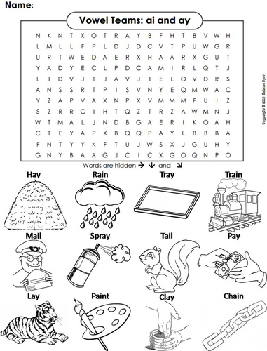 ai ay Vowel Team: Phonics Word Search/ Coloring Sheet | Teaching Resources