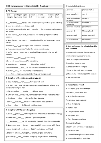 GCSE French grammar revision quickie (3) - Negatives (with solutions)