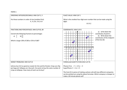 Gcse Maths 9 1 Edexcel Mock Paper Revision Grids Foundation Teaching Resources 1592