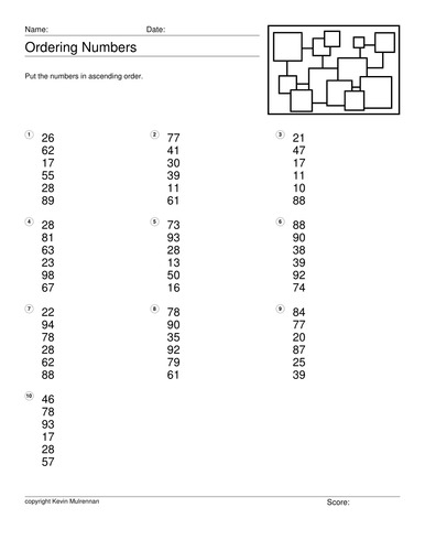 Number Order 100 Worksheets with Answers Maths Mathematics KS1
