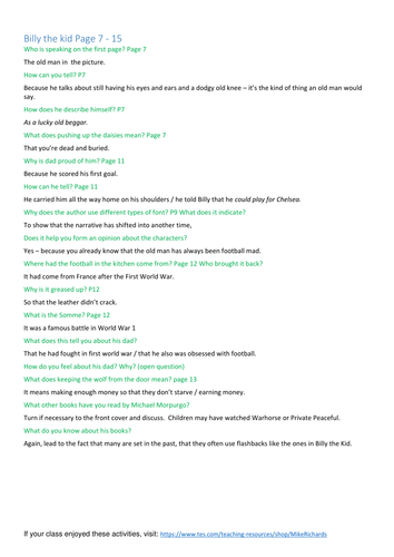 Michael Morpurgo - Guided Reading - War pack | Teaching Resources