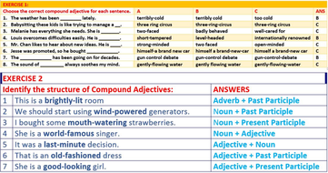 Compound Adjectives Worksheets With Answers Teaching Resources