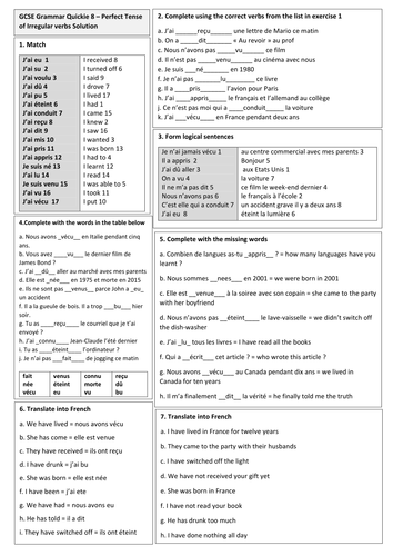 GCSE French Grammar Revision Quickies with solutions