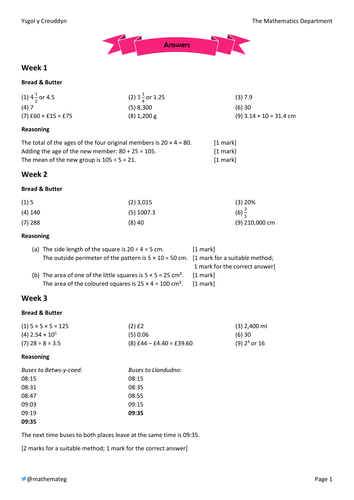 numeracy homework grid