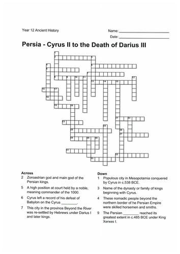 Crossword Word Search Persia Cyrus II to the Death of Darius III