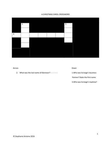 A Christmas Carol Crossword