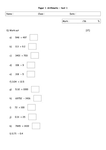 practice SATS paper year 6 arithmetic