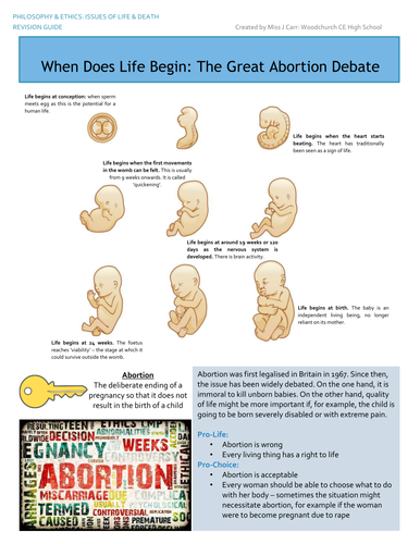 WJEC Eduqas Abortion Information Sheet for Issues of Life and Death ...
