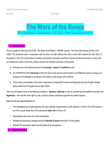 HISTORY A2 The Wars of the Roses The Sun(ne) in Splendour 1471-83, Part ...