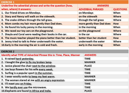 ADVERBIAL PHRASES: WORKSHEETS WITH ANSWERS | Teaching Resources