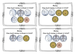 year 2 money total of coins addition to ps1 task cards challenge