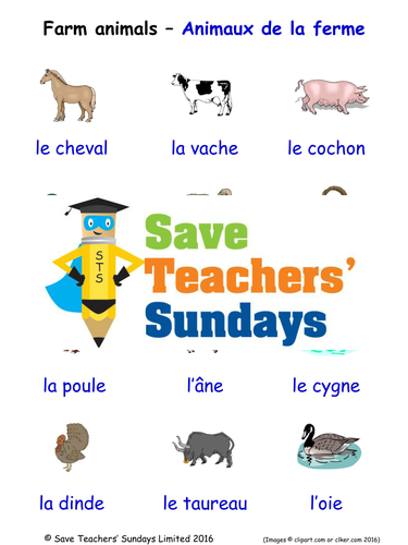 Farm Animals in French Worksheets, Games, Activities and Flash Cards (with audio)