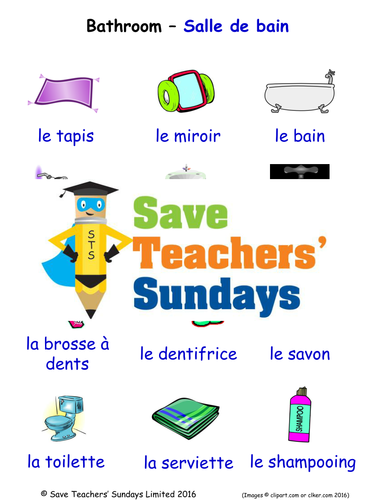 Bathroom in French Worksheets, Games, Activities and Flash Cards (with audio)