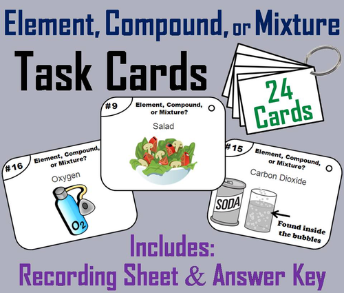 Elements Compounds Mixtures Task Cards