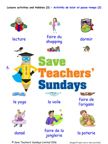 Leisure Activities & Hobbies in French Worksheets, Games, Activities and Flash Cards (with audio) 3