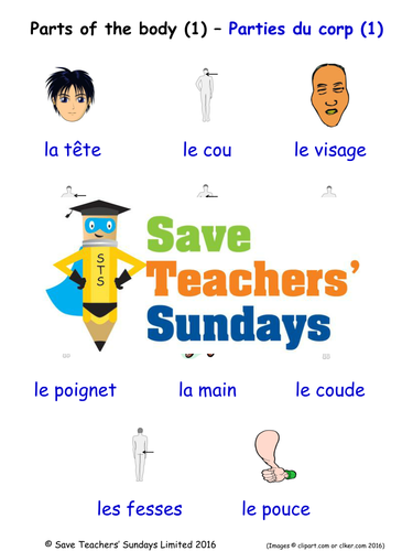 Parts of the Body in French Worksheets, Games, Activities and Flash Cards (with audio) 1