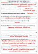 GCSE Biology: Homeostasis Worksheet Pack Teaching Resources