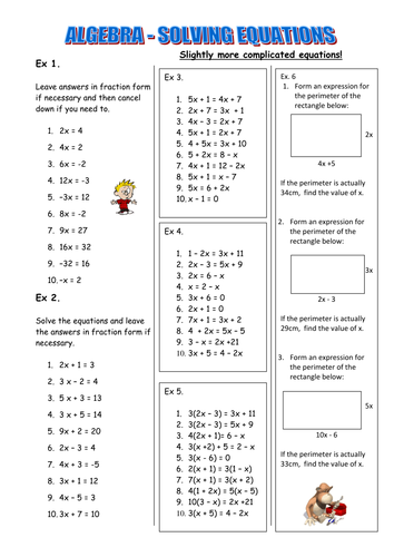 solving equations worksheet teaching resources