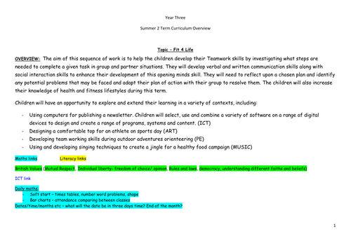 Year 3 Summer 2 Medium Term Overview/Planning