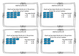 year 2 addition within 20 adding dienes pictorial task cards