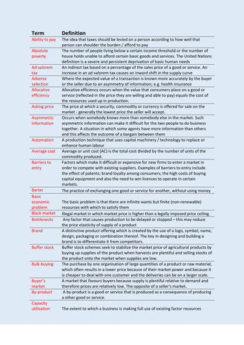 Economics AS Micro Key Term definitions