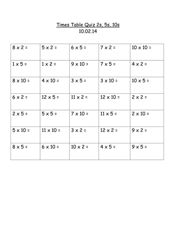 times tables quizzes x2 x5 x10 and x3 x4 x5 teaching resources