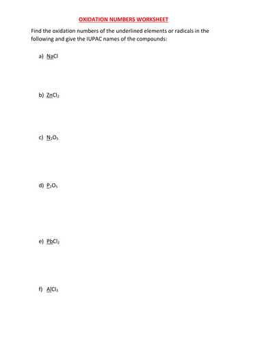 OXIDATION NUMBER WORKSHEET WITH ANSWERS | Teaching Resources