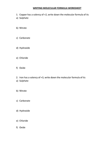 WRITING CHEMICAL FORMULA WORKSHEET WITH ANSWERS | Teaching Resources