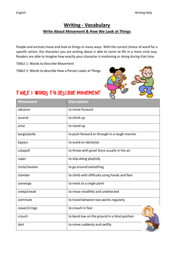 Vocabulary For Writing - All About Movement