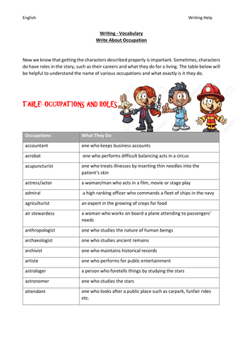Vocabulary For Writing - All About Occupation