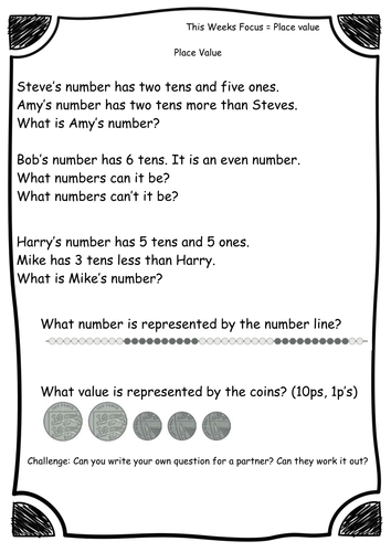 Year 2 - Place Value - Word Problems - Worksheets - Differentiated