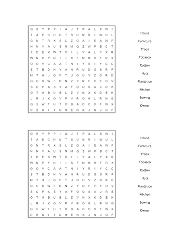 Plantation Word Search | Teaching Resources