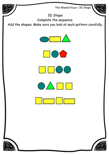 year 2 2d shape shape pattern and sequence worksheets