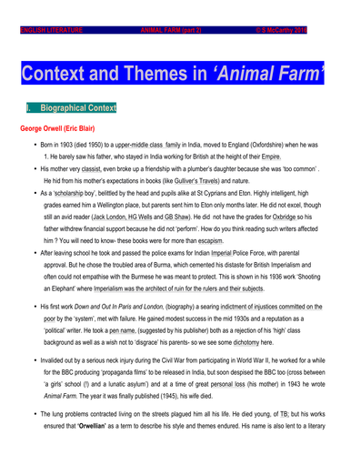 ENGLISH LITERATURE- ANIMAL FARM (part 2): THEMES, SYMBOLS, MOTIFS |  Teaching Resources