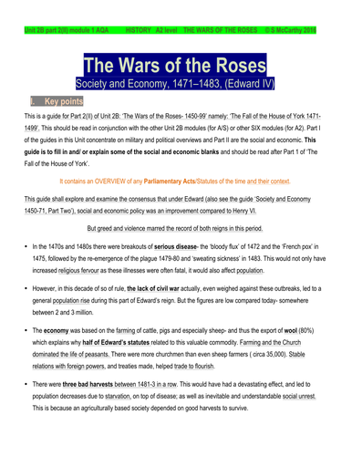 HISTORY A2 LEVEL The Wars Of The Roses: EDWARD IV- Society and Economy ...