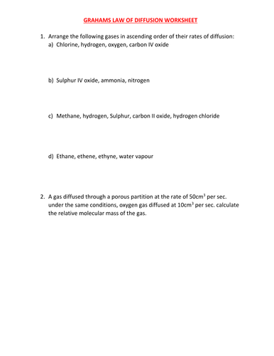 GRAHAMS LAW OF DIFFUSION WORKSHEET WITH ANSWERS