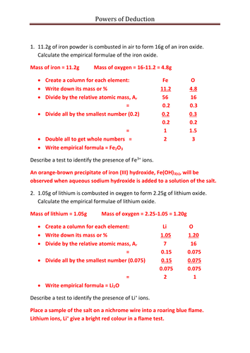 Empirical Formula and Water of Crystallisation Worksheets | Teaching ...