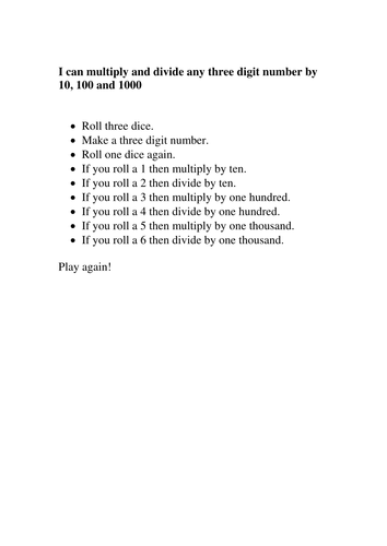 Place value, multiplying whole numbers and decimals by 10, 100 and 1000