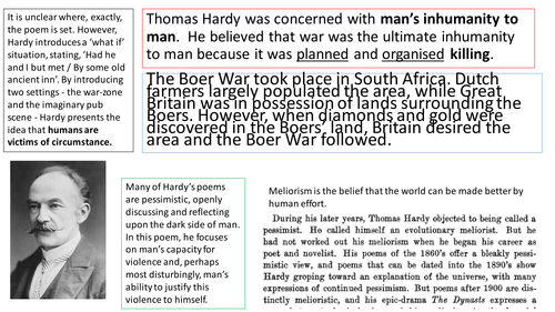 Thomas Hardy The man he killed New specification GCSE poetry 9-1 Fully differentiated