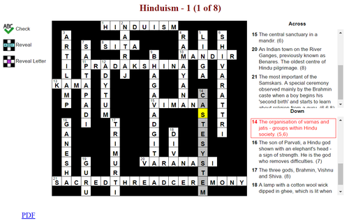 Literacy In Hinduism Interactive Crosswords (HTML5) Teaching Resources