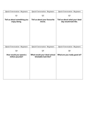 Quick Conversation Cards - Beginners' Level 1