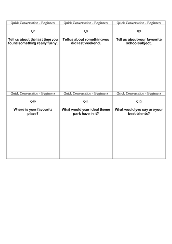 Quick Conversation Cards - Beginners' Level 2