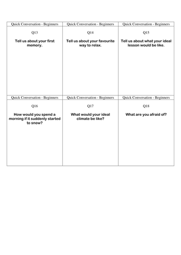 Quick Conversation Cards - Beginners' Level 3