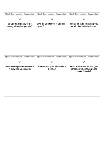 Quick Conversation Cards - Intermediate Level 1