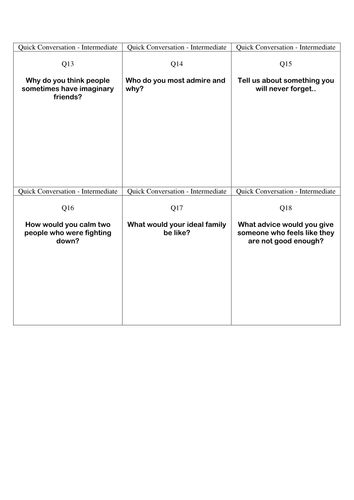 Quick Conversation Cards - Intermediate Level 3